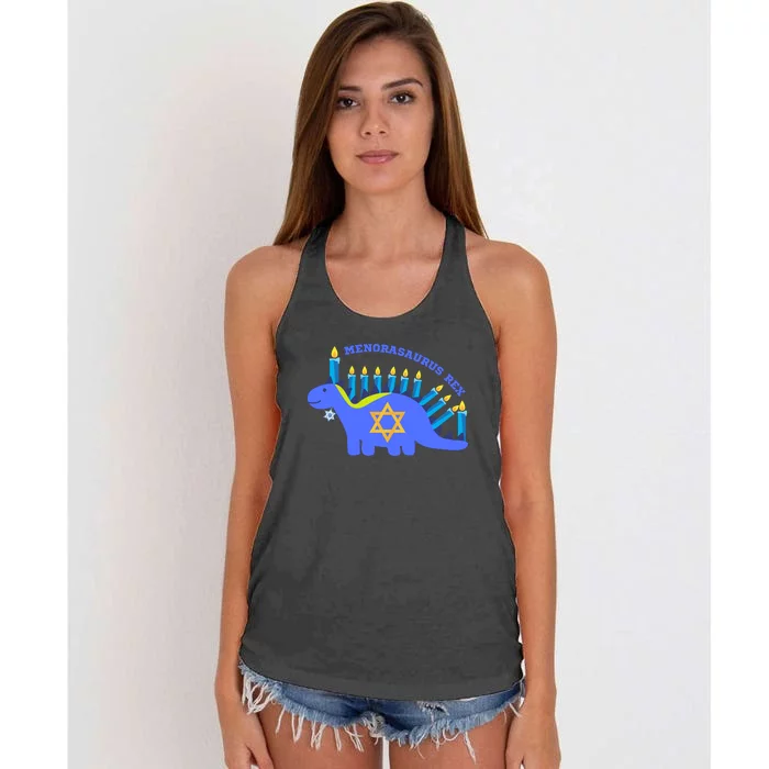 Menorasaurus Rex Funny Hanukkah Women's Knotted Racerback Tank