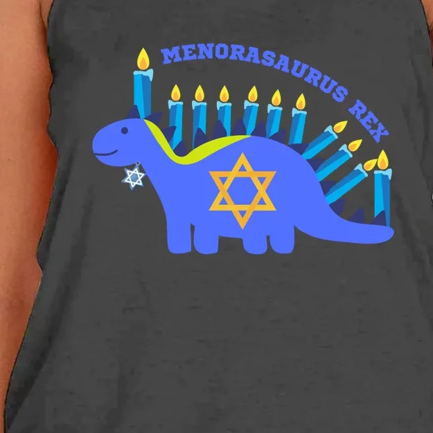 Menorasaurus Rex Funny Hanukkah Women's Knotted Racerback Tank