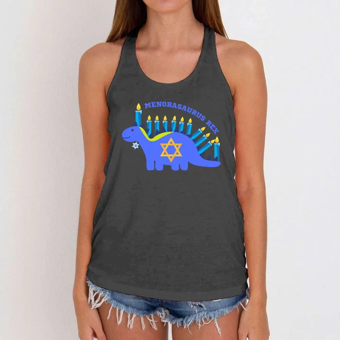 Menorasaurus Rex Funny Hanukkah Women's Knotted Racerback Tank