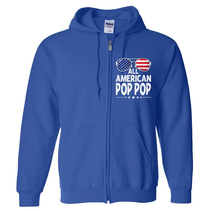 Mens Retro Father's Day Family All American Pop Pop 4th Of July Full Zip Hoodie