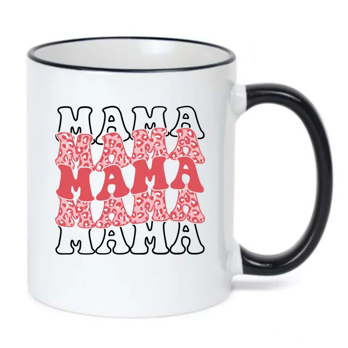 Mama Retro Groovy Cheetah Gift Black Color Changing Mug