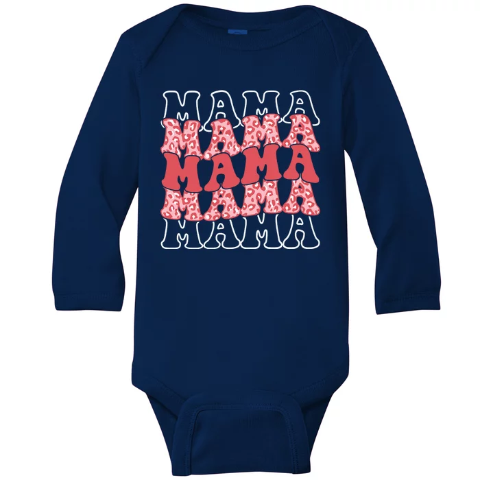 Mama Retro Groovy Cheetah Gift Baby Long Sleeve Bodysuit