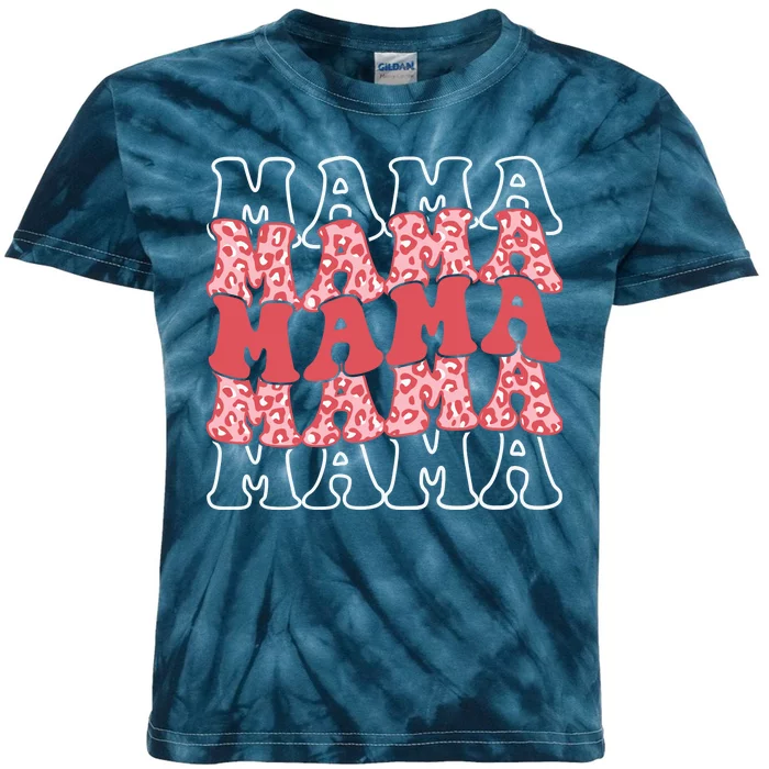 Mama Retro Groovy Cheetah Gift Kids Tie-Dye T-Shirt