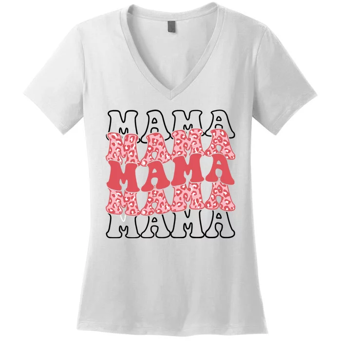 Mama Retro Groovy Cheetah Gift Women's V-Neck T-Shirt