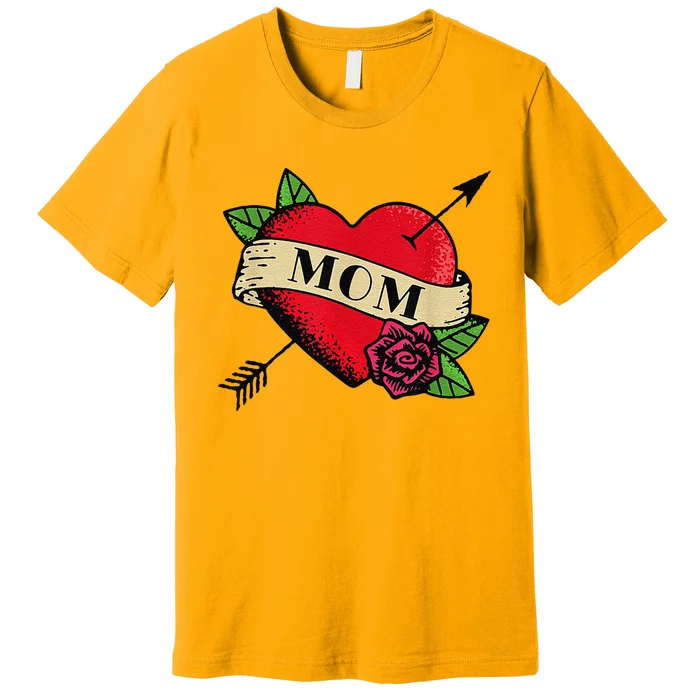 Mom Rose Heart Tattoo Valentines Mothers Day Gift Premium T-Shirt