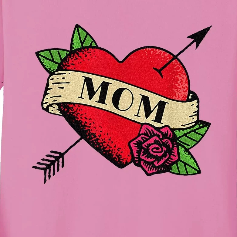 Mom Rose Heart Tattoo Valentines Mothers Day Gift Kids Long Sleeve Shirt