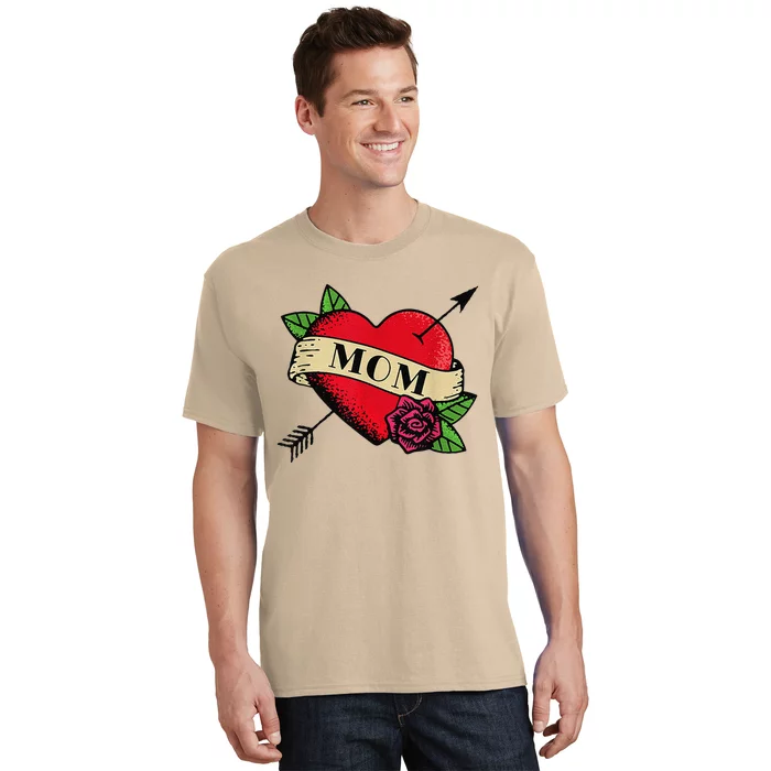 Mom Rose Heart Tattoo Valentines Mothers Day Gift T-Shirt