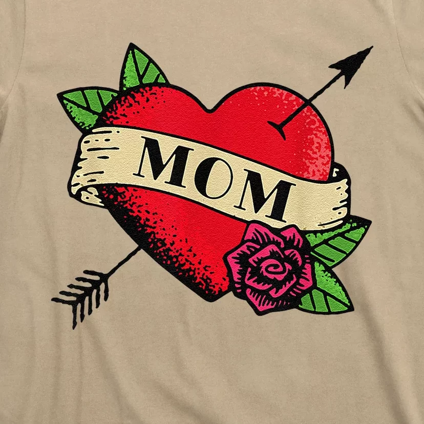 Mom Rose Heart Tattoo Valentines Mothers Day Gift T-Shirt