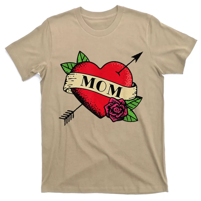 Mom Rose Heart Tattoo Valentines Mothers Day Gift T-Shirt