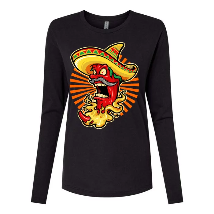 Mexican Red Hot Chili Pepper Womens Cotton Relaxed Long Sleeve T-Shirt