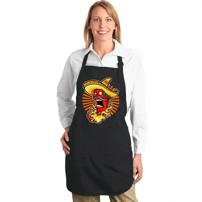 Mexican Red Hot Chili Pepper Full-Length Apron With Pocket