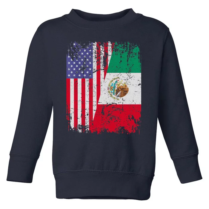 Mexican Roots Half American Flag Mexico Toddler Sweatshirt