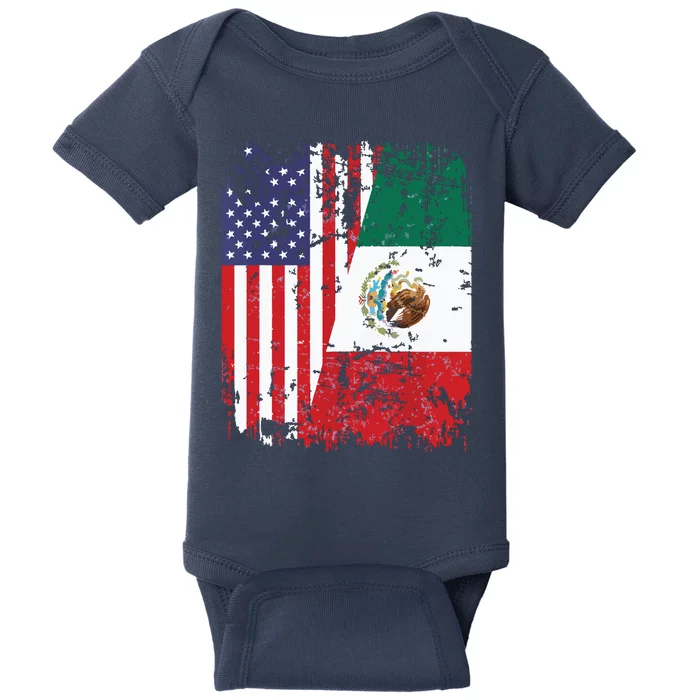 MEXICAN ROOTS Half American Flag MEXICO Baby Bodysuit