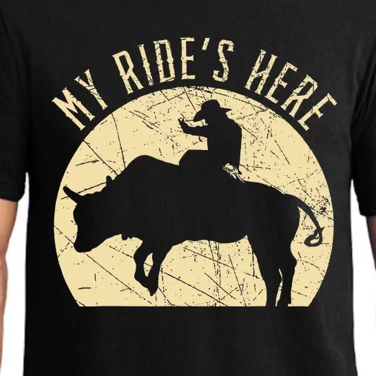 My RideS Here Bull Rider Cowboy Western Rodeo Bull Riding Pajama Set