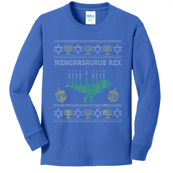 Menorasaurus Rex Hanukkah Jewish Chanukah Gift Kids Long Sleeve Shirt