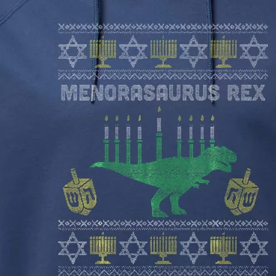 Menorasaurus Rex Hanukkah Jewish Chanukah Gift Performance Fleece Hoodie