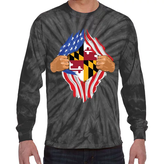 Maryland Roots Inside State Flag American Proud Tie-Dye Long Sleeve Shirt