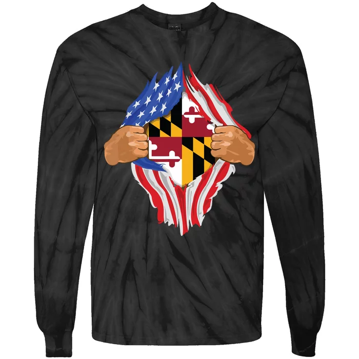 Maryland Roots Inside State Flag American Proud Tie-Dye Long Sleeve Shirt