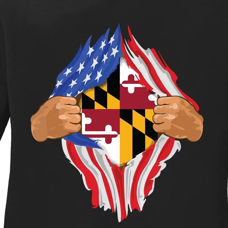 Maryland Roots Inside State Flag American Proud Ladies Long Sleeve Shirt