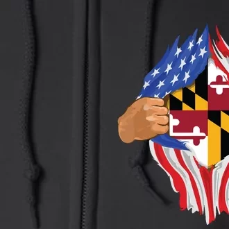 Maryland Roots Inside State Flag American Proud Full Zip Hoodie