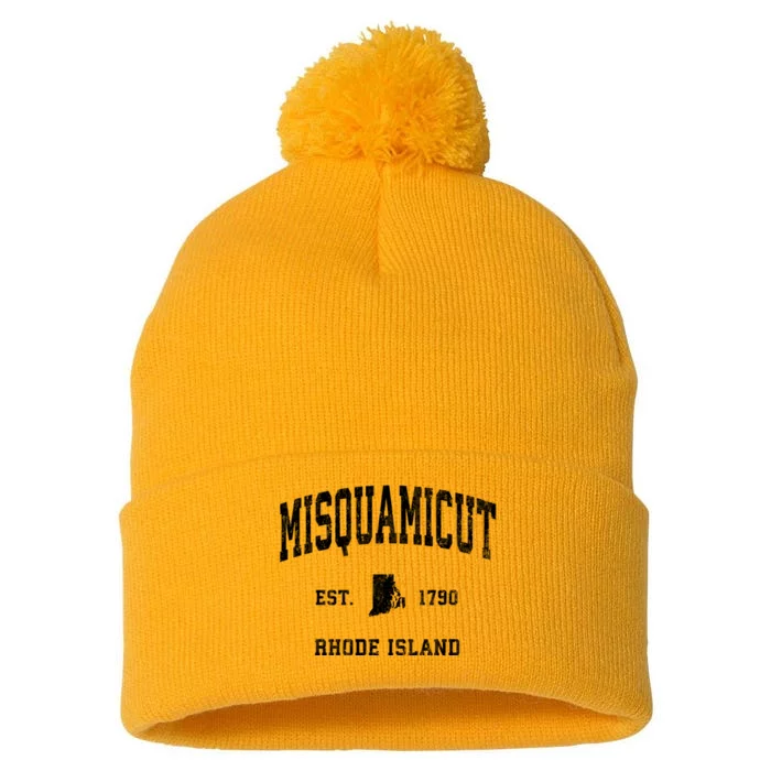 Misquamicut Rhode Island Ri Vintage Athletic Sports Pom Pom 12in Knit Beanie