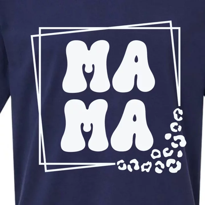 Mama , Retro Leopard Mom Mother's Day Sueded Cloud Jersey T-Shirt