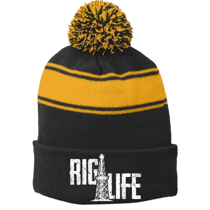 Mens Rig Life Oilfield Oilfield Rig Stripe Pom Pom Beanie