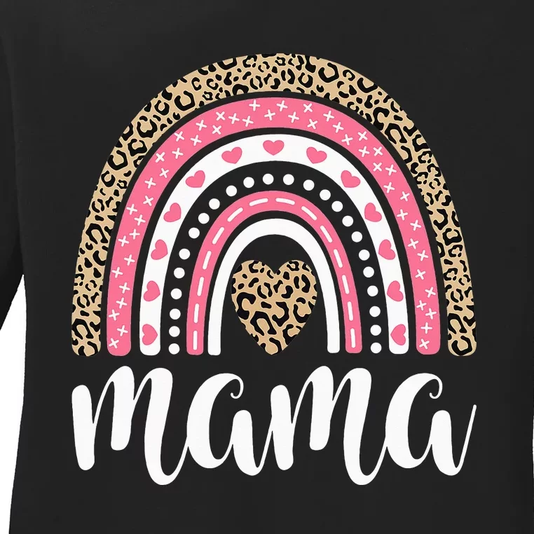 Mama Rainbow Leopard Mothers Day Outfit Cute Mom Ladies Long Sleeve Shirt