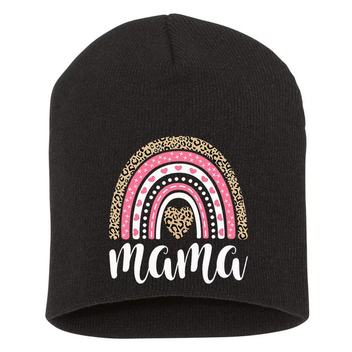 Mama Rainbow Leopard Mothers Day Outfit Cute Mom Short Acrylic Beanie