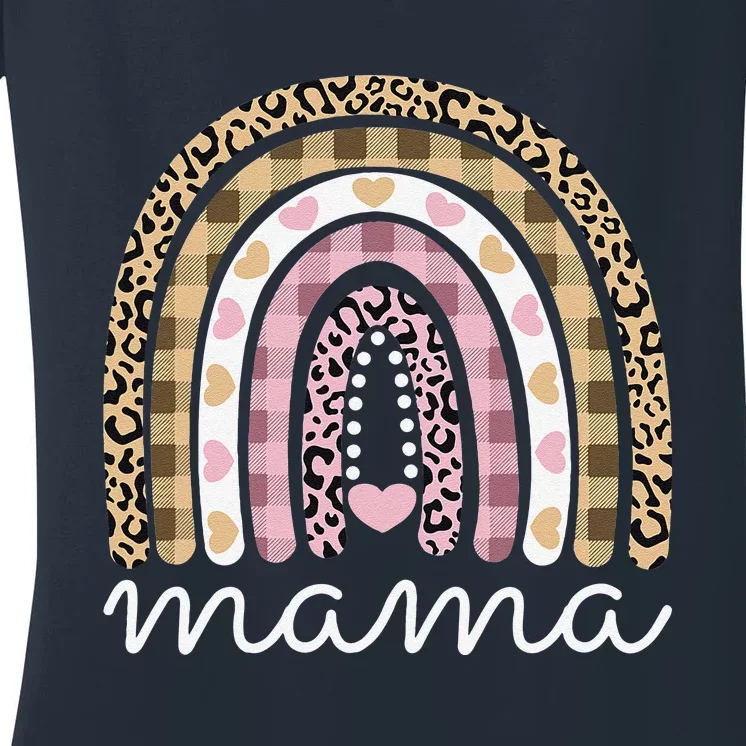 Mama Rainbow Leopard Plaid Mothers Day Outfit Cute Mom Women's V-Neck T-Shirt