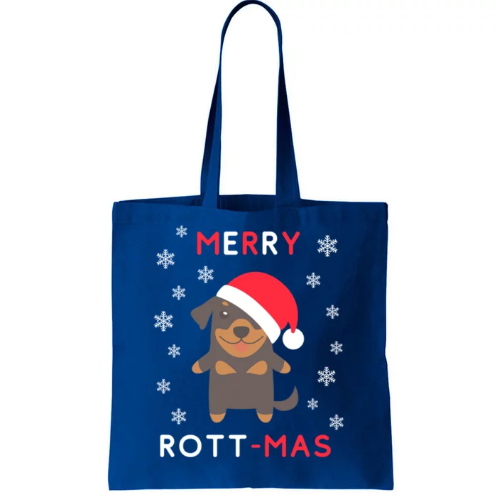 Merry Rott Mas Funny Gift Funny Christmas Rottweiler Xmas Dog Funny Gift Tote Bag