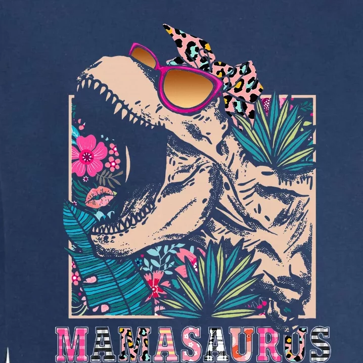 Mamasaurus Rex Mom Dinosaur Leopard Flower Trex Mama Saurus Garment-Dyed Sweatshirt