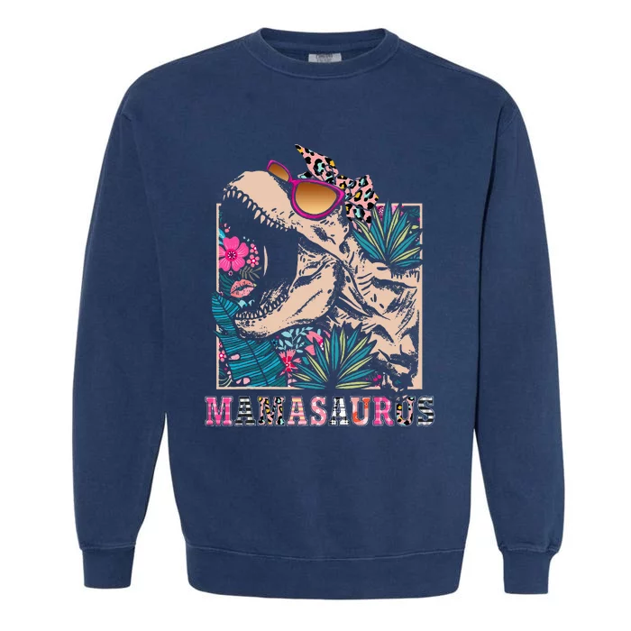 Mamasaurus Rex Mom Dinosaur Leopard Flower Trex Mama Saurus Garment-Dyed Sweatshirt