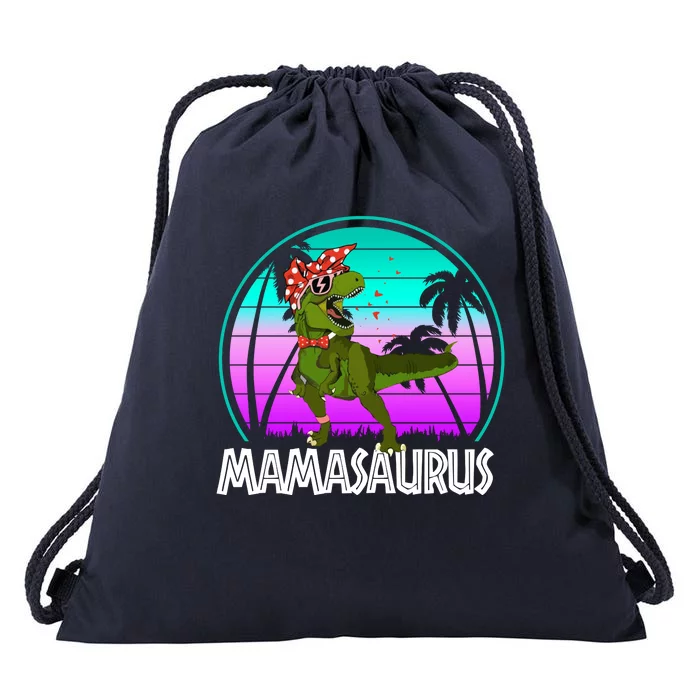 Mamasaurus Rex Mama Dinosaur Retro Dino Drawstring Bag