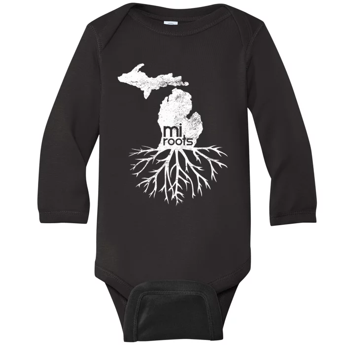 Mi Roots Michigan Map Native Michigander Gift Home State Gift Baby Long Sleeve Bodysuit