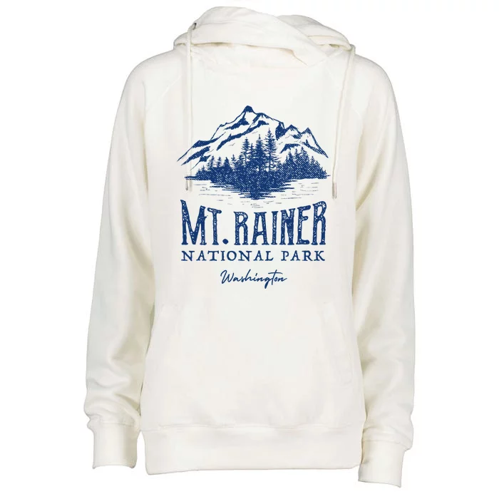 Mt. Rainier National Park Vintage Mountains Graphic Womens Funnel Neck Pullover Hood