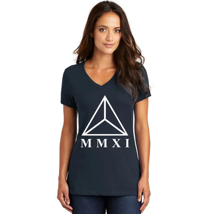 Mmxi Roman Numerals Triangle Women's V-Neck T-Shirt