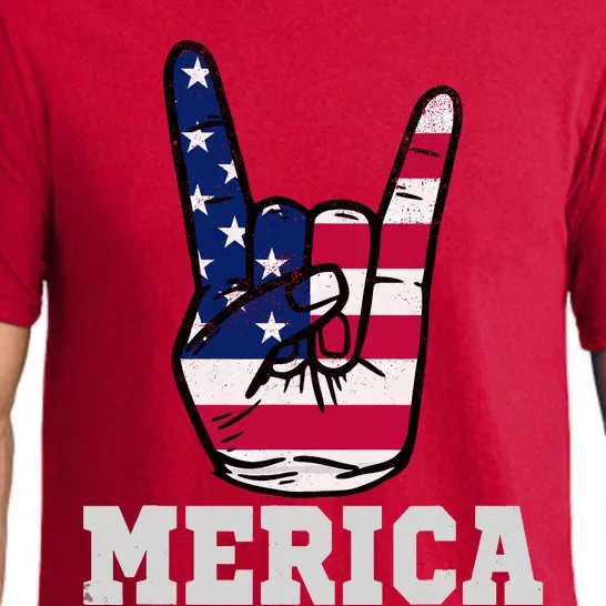 Merica Rock On Rock Sign Usa American Flag 4th Of July Pajama Set