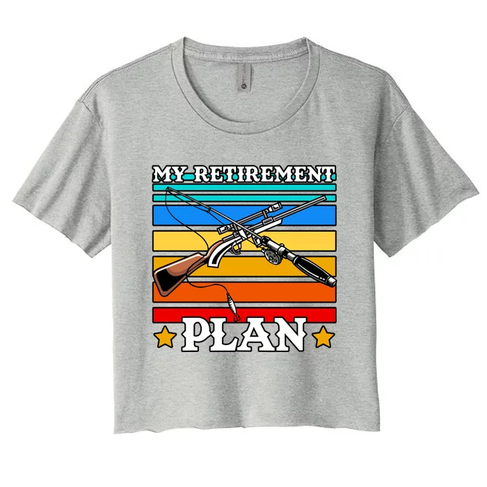 My Retiret Plan Hunting Hunter Retired Grandpa Fishing Gift Women's Crop Top Tee