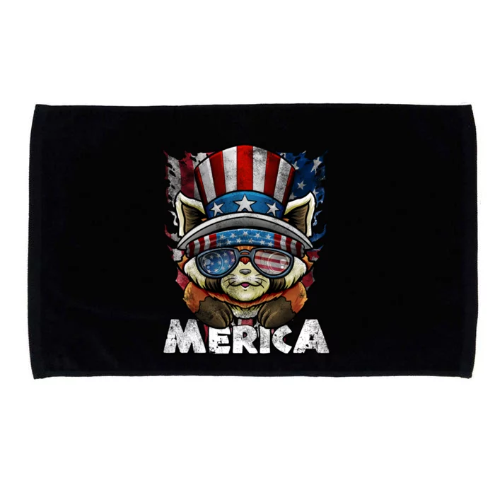 Merica Red Panda Celebrate Independence Us Flag 4th Of July Funny Gift Microfiber Hand Towel