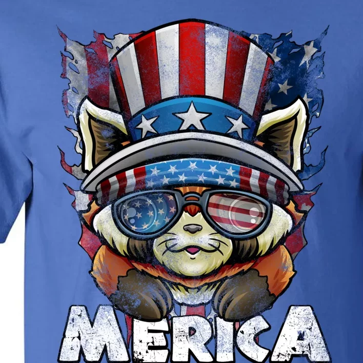 Merica Red Panda Celebrate Independence Us Flag 4th Of July Funny Gift Tall T-Shirt