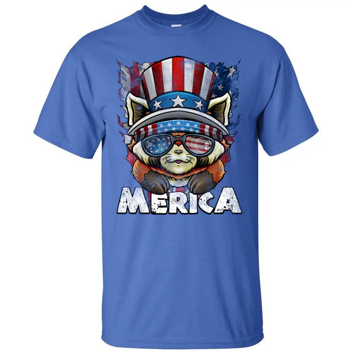 Merica Red Panda Celebrate Independence Us Flag 4th Of July Funny Gift Tall T-Shirt