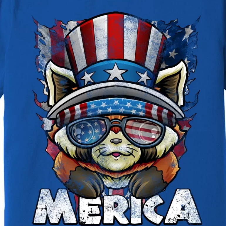 Merica Red Panda Celebrate Independence Us Flag 4th Of July Funny Gift Premium T-Shirt