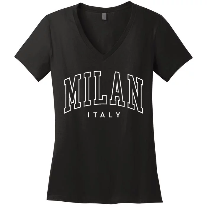 Milan Retro Preppy Italy Souvenir Women's V-Neck T-Shirt