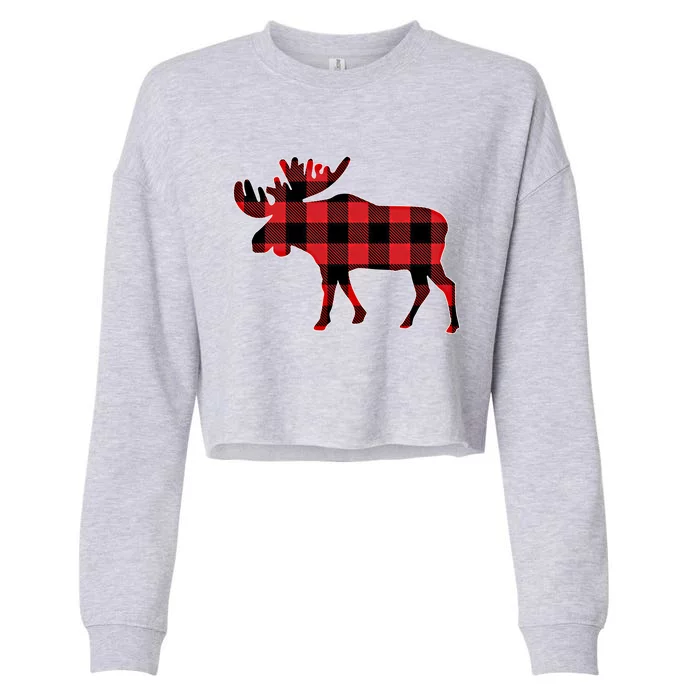 Moose Red Plaid Matching Family Buffalo Christmas Pajama Cute Gift Cropped Pullover Crew