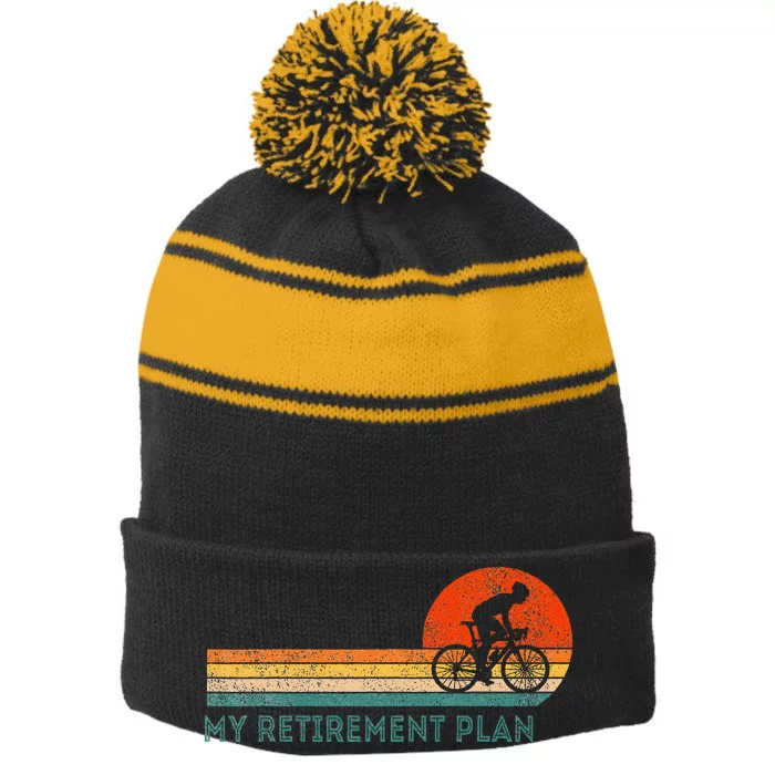 My Retirement Plan Bicycle Cycling Cyclist Retro Stripe Pom Pom Beanie