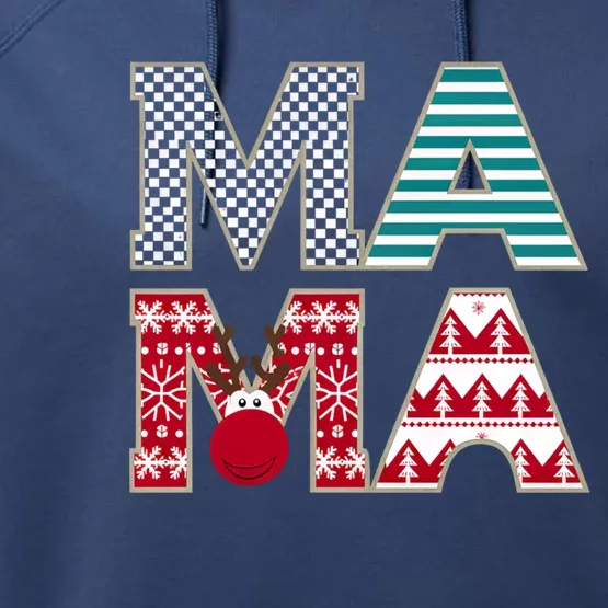 Mama Reindeer Plaid Christmas Holiday Design Performance Fleece Hoodie