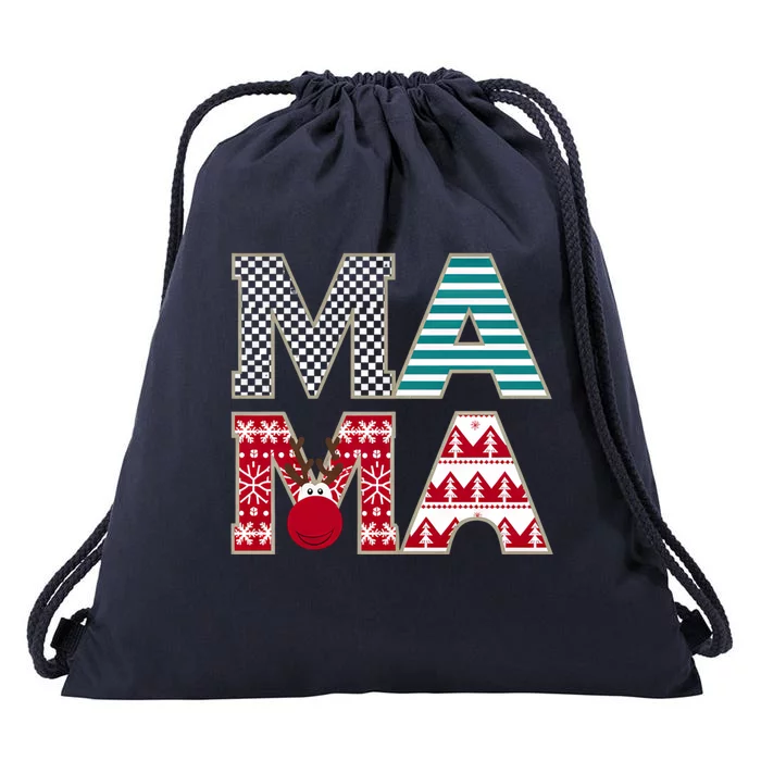 Mama Reindeer Plaid Christmas Holiday Design Drawstring Bag