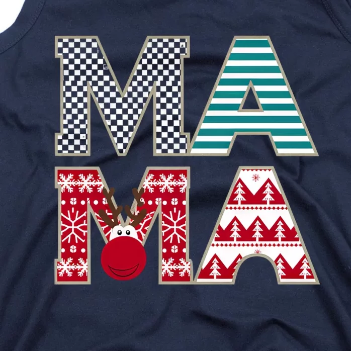 Mama Reindeer Plaid Christmas Holiday Design Tank Top