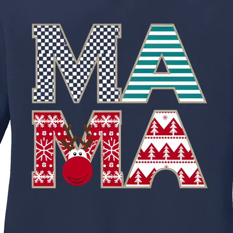 Mama Reindeer Plaid Christmas Holiday Design Ladies Long Sleeve Shirt